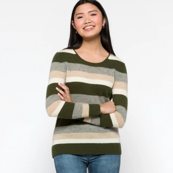41 Hawthorn Sweaters - 41 Hawthorn Rella Cashmere Olive and Beige Striped Sweater size S
